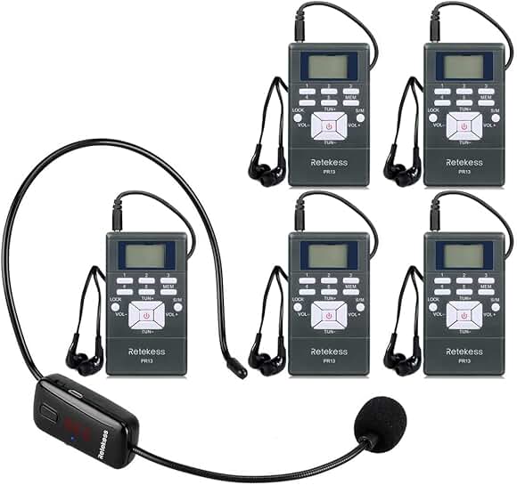 Wireless Microphone Headset System with 1 Transmitter and 5 Receivers