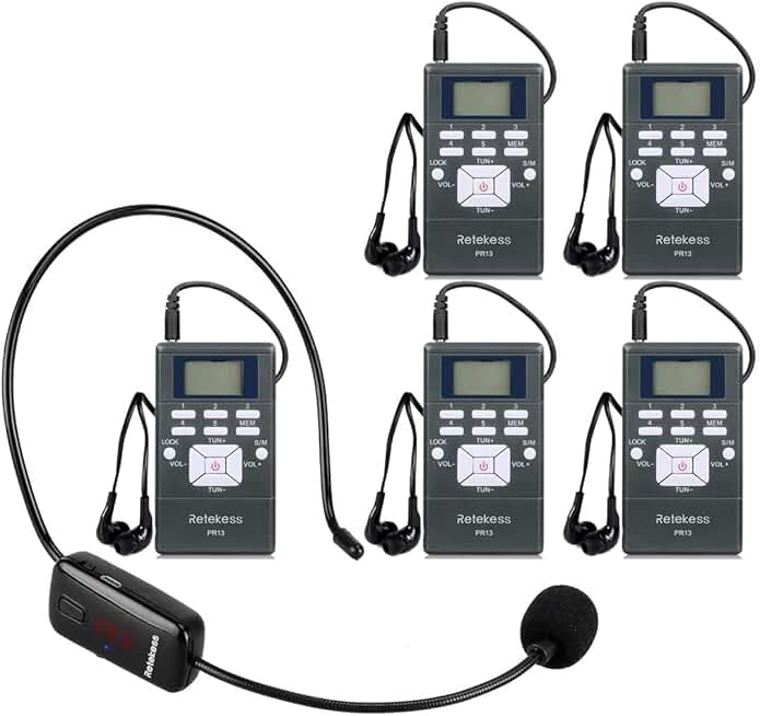 Wireless Microphone Headset System with 1 Transmitter and 5 Receivers