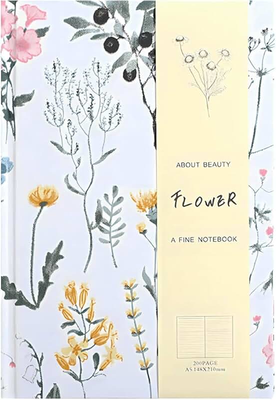 Floral Hardcover Notebook, A5, Ruled, Linen Cover
