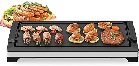 Electric smokeless indoor flat top grill with adjustable temperature