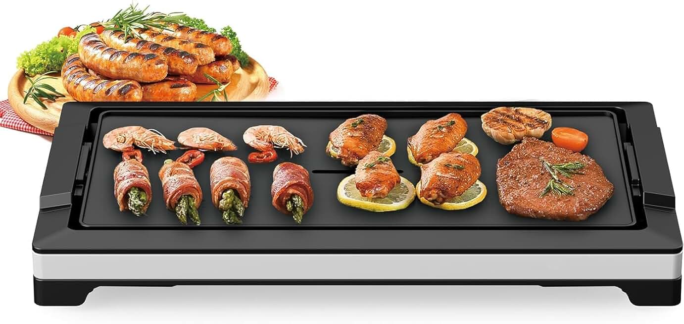 Electric smokeless indoor flat top grill with adjustable temperature