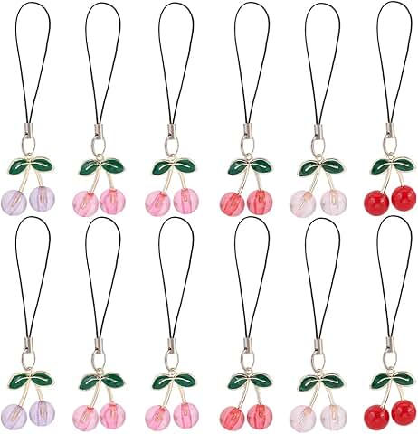 12 colorful 3D acrylic cherry phone charms for keys bags and more