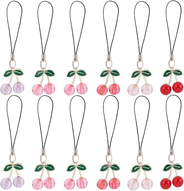 12 colorful 3D acrylic cherry phone charms for keys bags and more