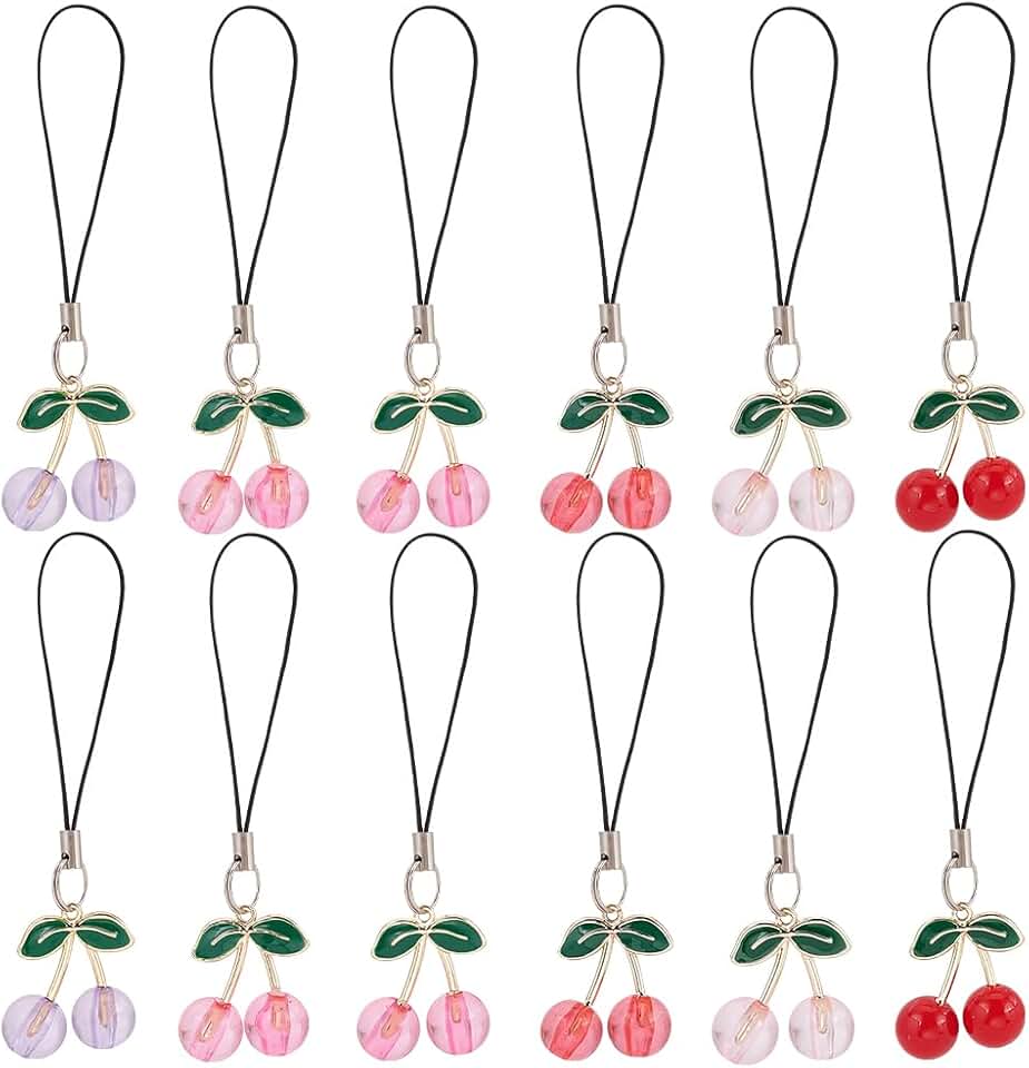 12 colorful 3D acrylic cherry phone charms for keys bags and more