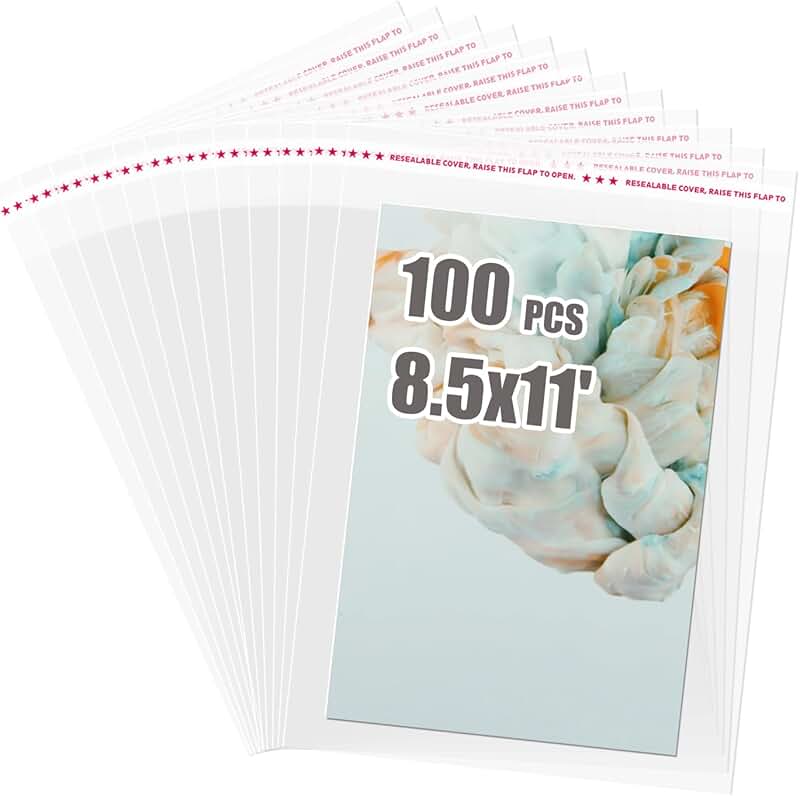 Self Sealing Clear Cellophane Bags for Photos, 100 Pack