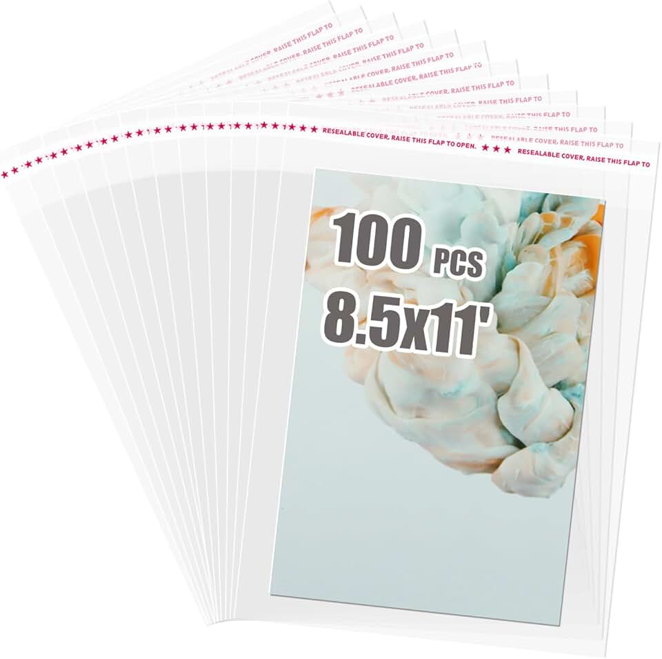 Self Sealing Clear Cellophane Bags for Photos, 100 Pack