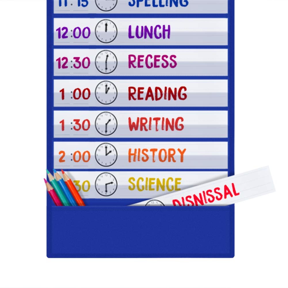 Classroom Daily Schedule Pocket Chart with 18 Dry-Erase Cards