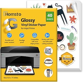 Glossy Printable Vinyl Sticker Paper, 8.5x11, 40 Sheets