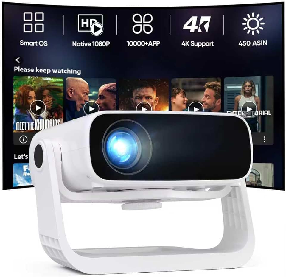 Portable 4K Mini Projector with WiFi, Bluetooth, and 120° Rotation