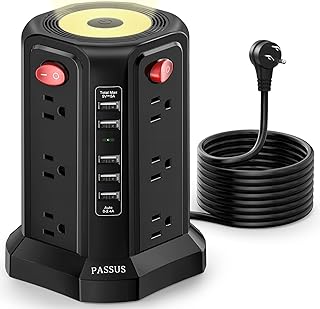 Power Strip Tower with USB Ports and Night Light