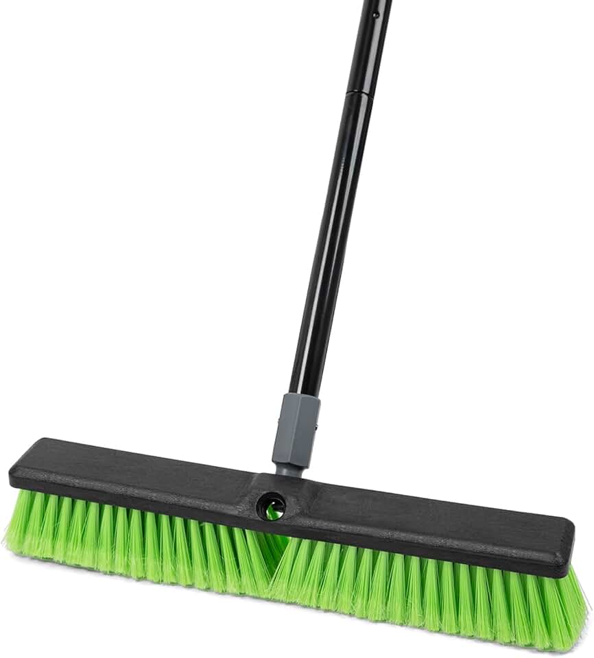 Indoor Garage Push Broom with Soft Bristles and Long Handle