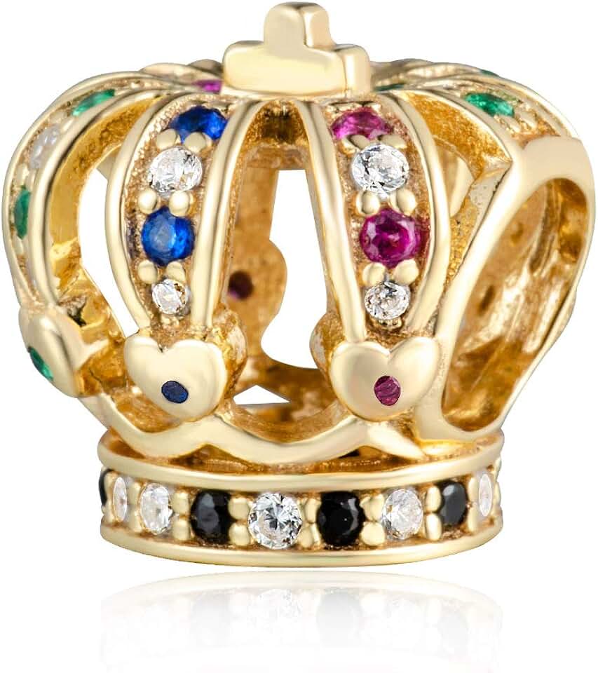 Gold Crown Beads Charm in Sterling Silver