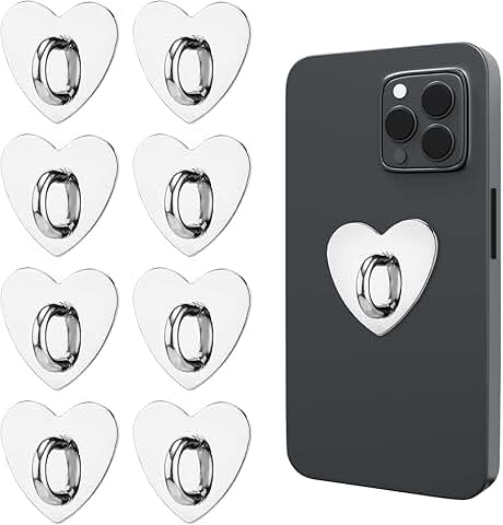 Set of 8 Heart-Shaped Phone Ring Holders with Adhesive