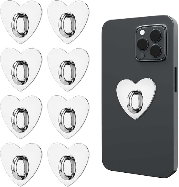 Set of 8 Heart-Shaped Phone Ring Holders with Adhesive