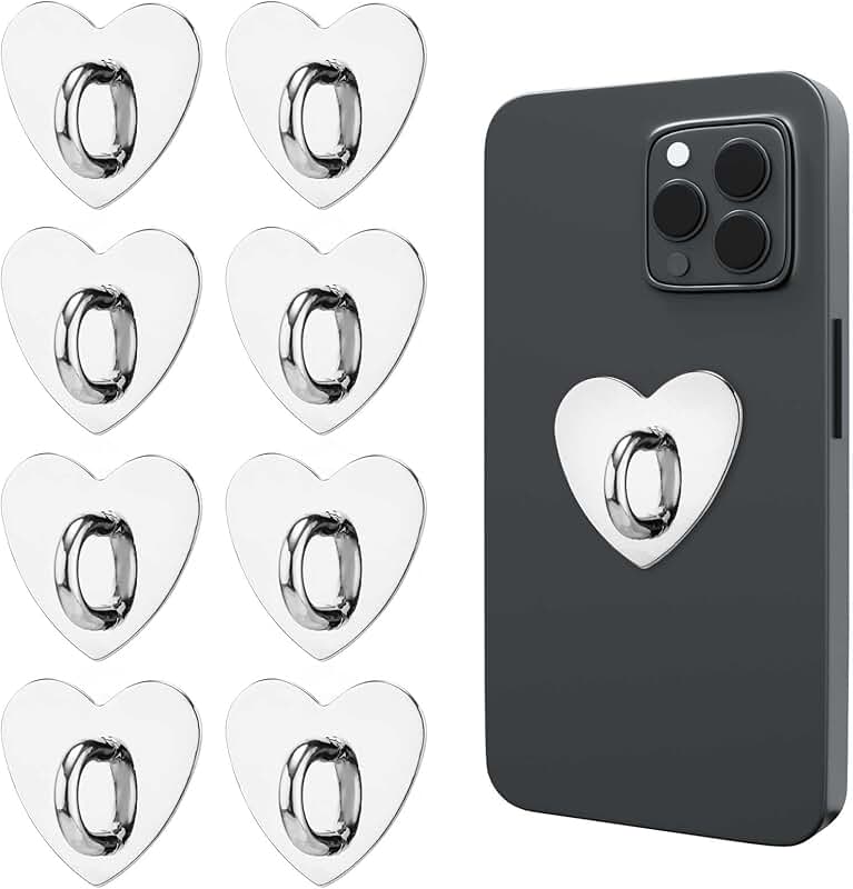 Set of 8 Heart-Shaped Phone Ring Holders with Adhesive