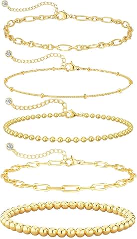 Dainty 14K Gold Stackable Bracelets for Women