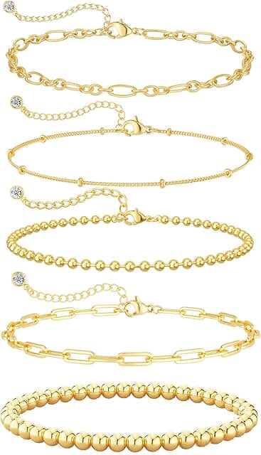 Dainty 14K Gold Stackable Bracelets for Women