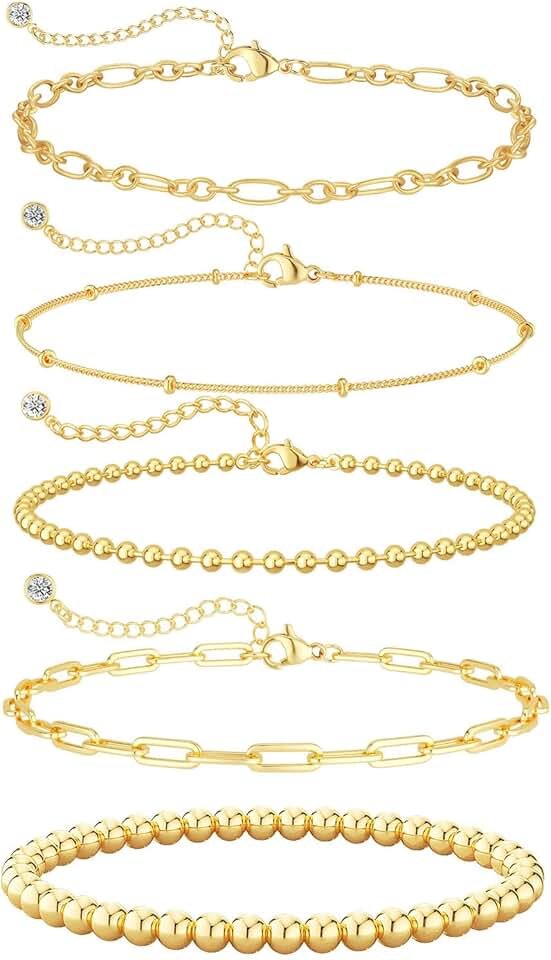 Dainty 14K Gold Stackable Bracelets for Women