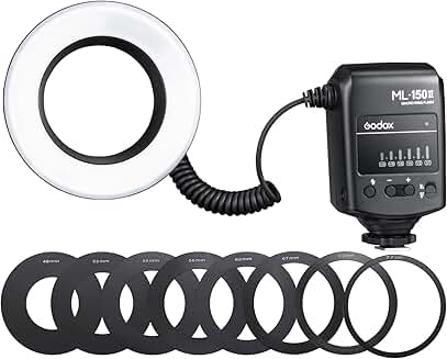 Macro ring flash light with lens adapter rings