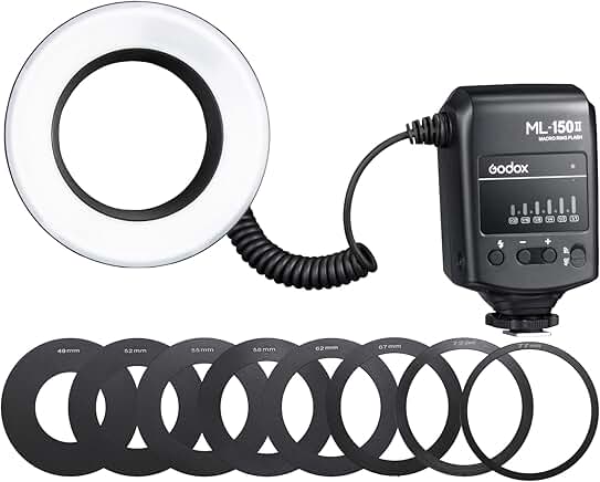 Macro ring flash light with lens adapter rings