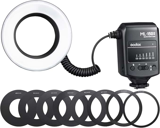 Macro ring flash light with lens adapter rings