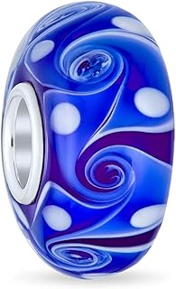 Green, Red, Blue, Aqua Murano Glass Wave Bead