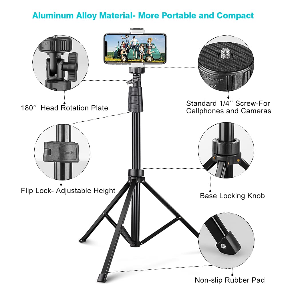 67'' Phone Tripod Stand & Selfie Stick Tripod, All in One Professional Cell Phone Tripod, Cellphone Tripod with Wireless Remote and Phone Holder, Compatible with All Phones/Cameras