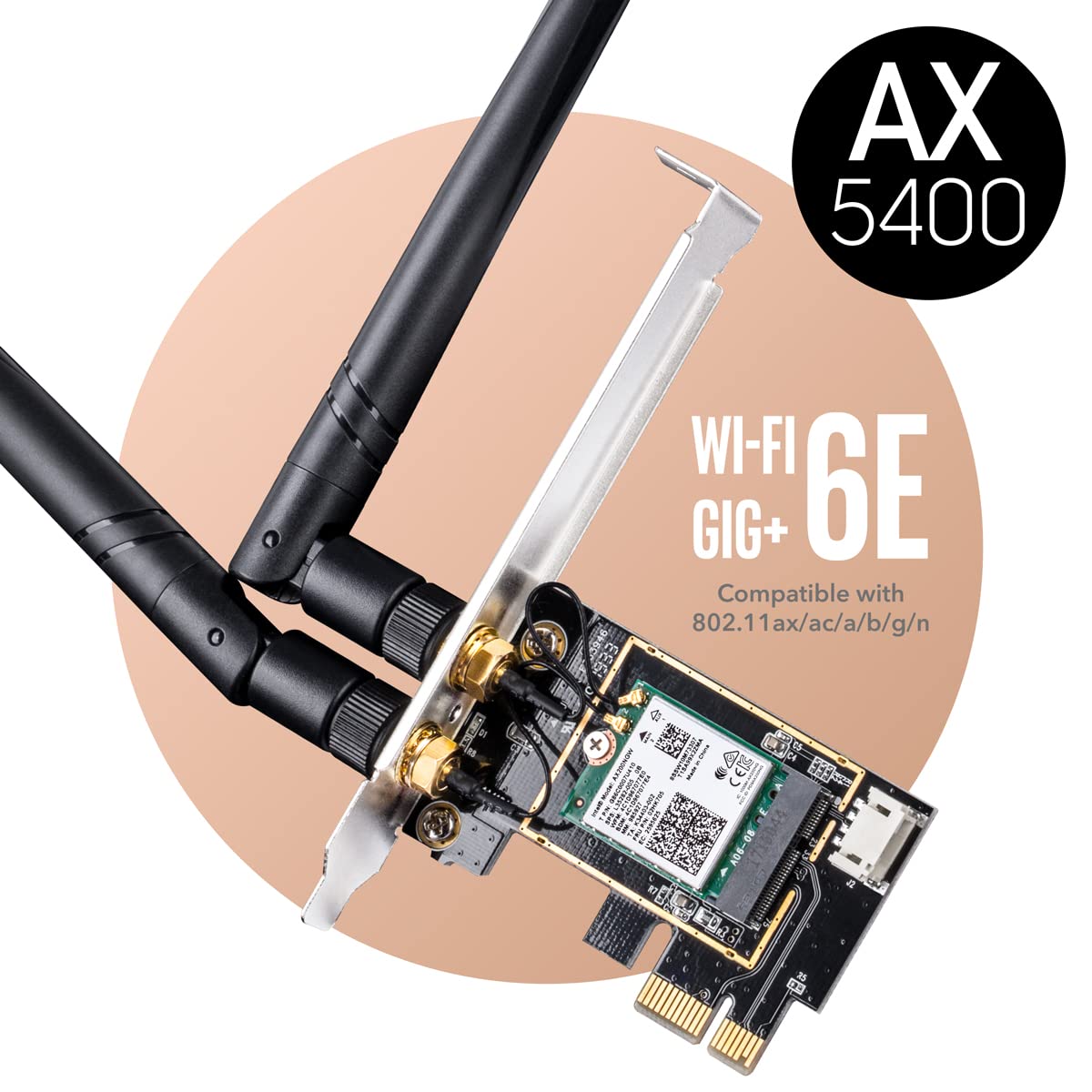 New AX5400 Wireless WiFi 6E PCIe Card for PC, Bluetooth 5.2, AX210, 5400Mbps WiFi 6E Speed, Bluetooth 5.2/5/4.2/4.0, 802.11ax/ac/a/b/g/n, Windows 11, 10, WE3000 V2