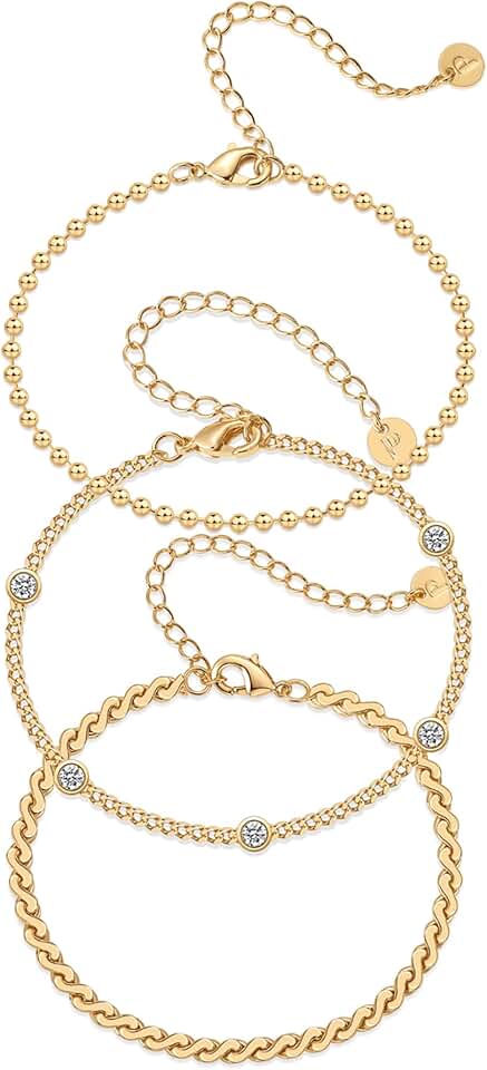 Set of 5 Gold-Plated Chain Bracelets for Women