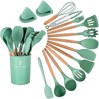 15-Piece Silicone and Wooden Handle Kitchen Utensils Set