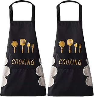 Water-Resistant Kitchen Apron with Hand Wipe and Pockets