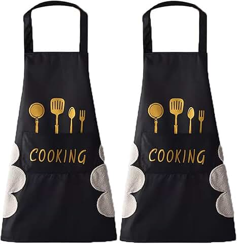 Water-Resistant Kitchen Apron with Hand Wipe and Pockets