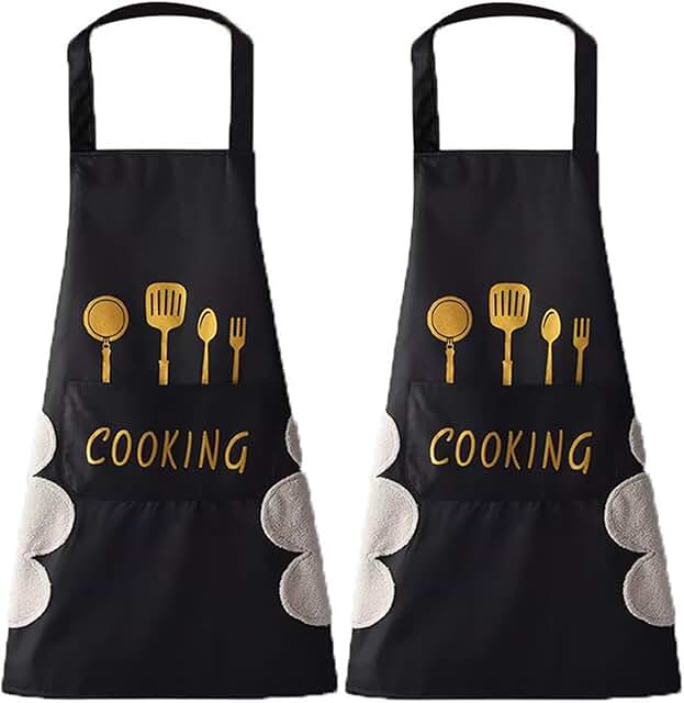 Water-Resistant Kitchen Apron with Hand Wipe and Pockets