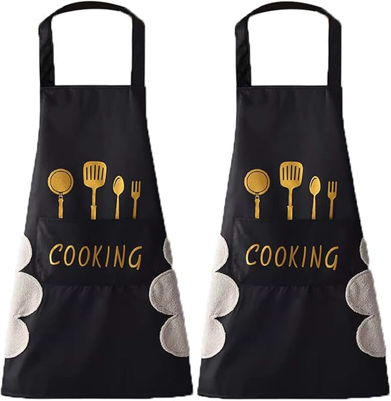 Water-Resistant Kitchen Apron with Hand Wipe and Pockets