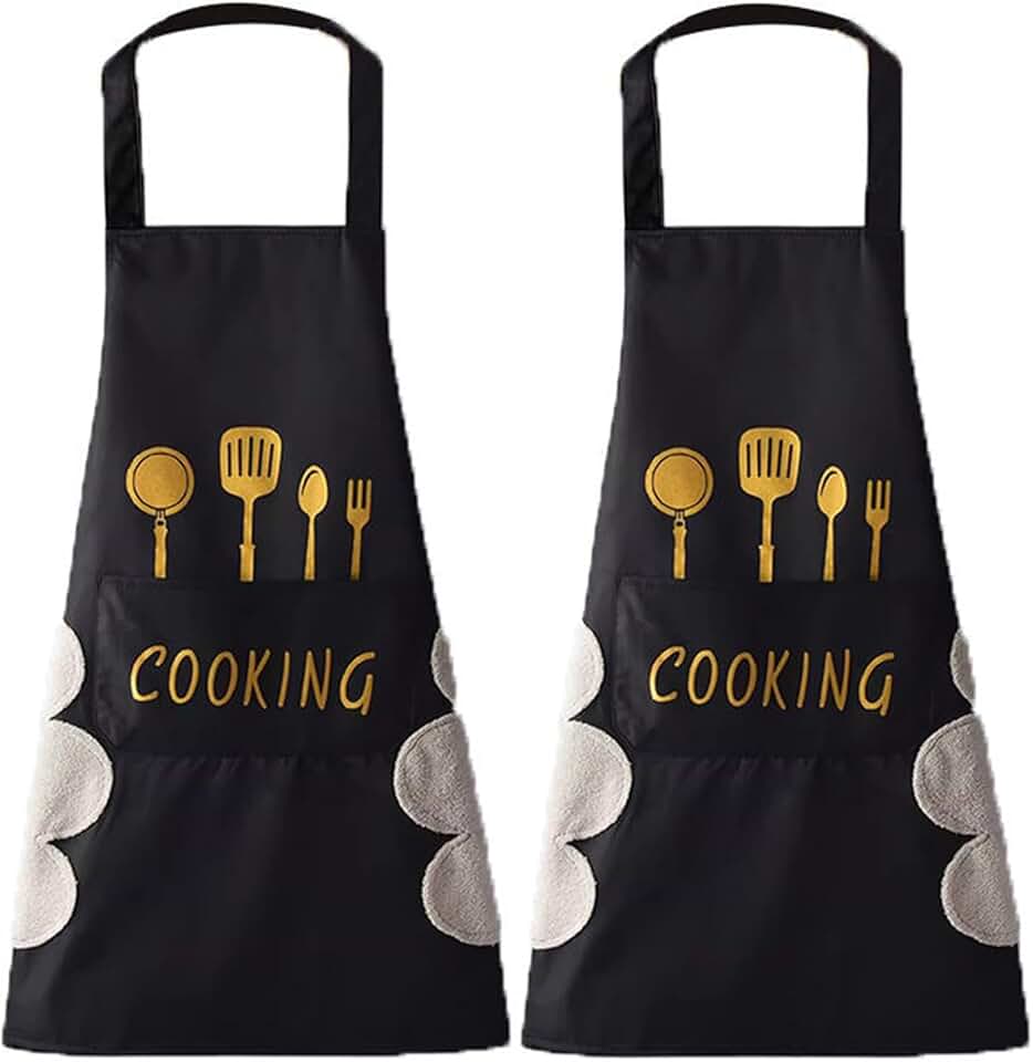 Water-Resistant Kitchen Apron with Hand Wipe and Pockets