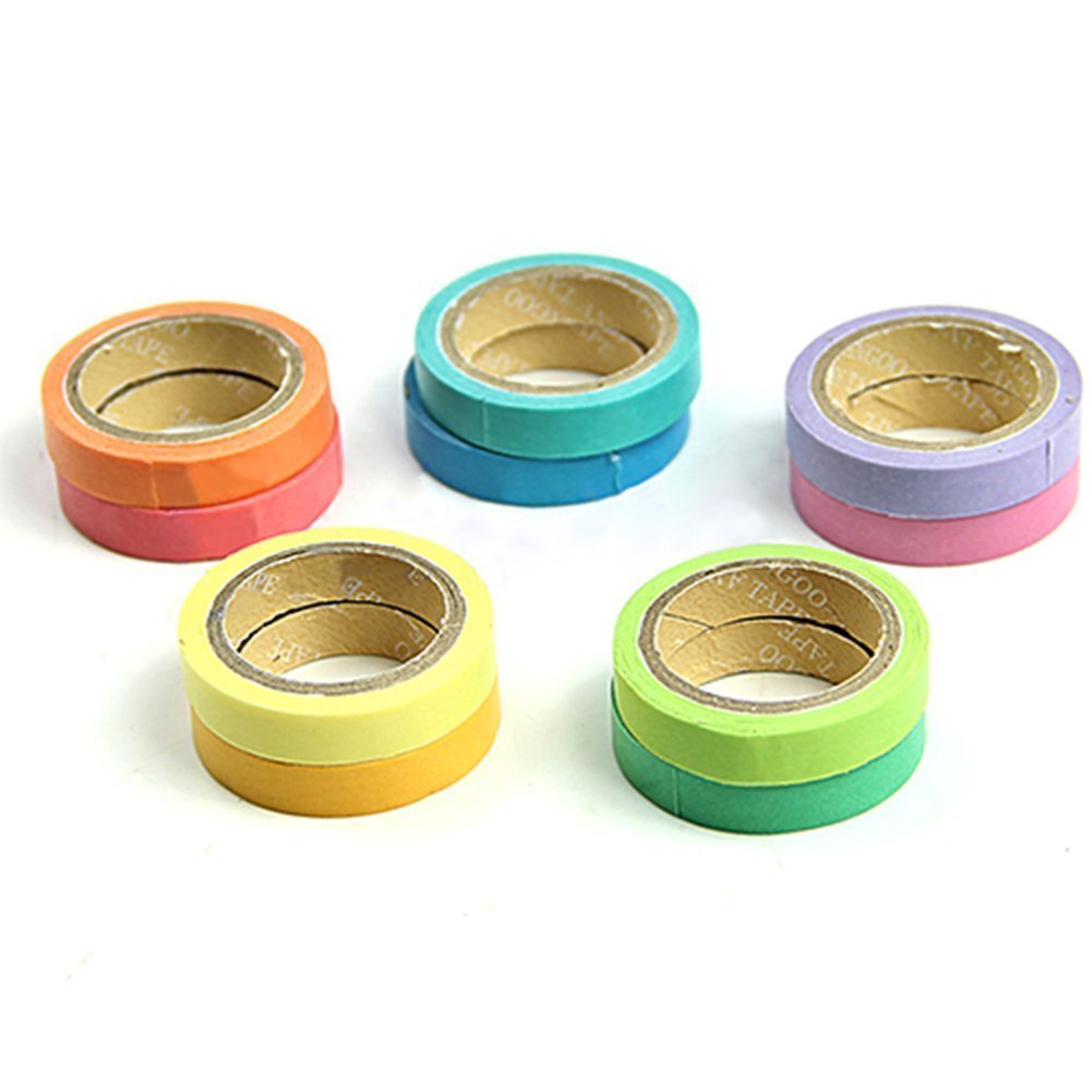 Multicolor Washi Tape, 10 Rolls, 0.7cm x 5m