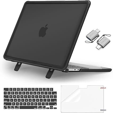 Heavy Duty Black Case with Kickstand and Screen Cover for 13-Inch MacBook Air