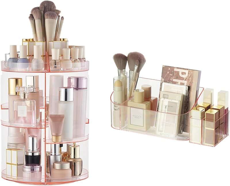 Rotating Clear Makeup Organizer and Storage Tray