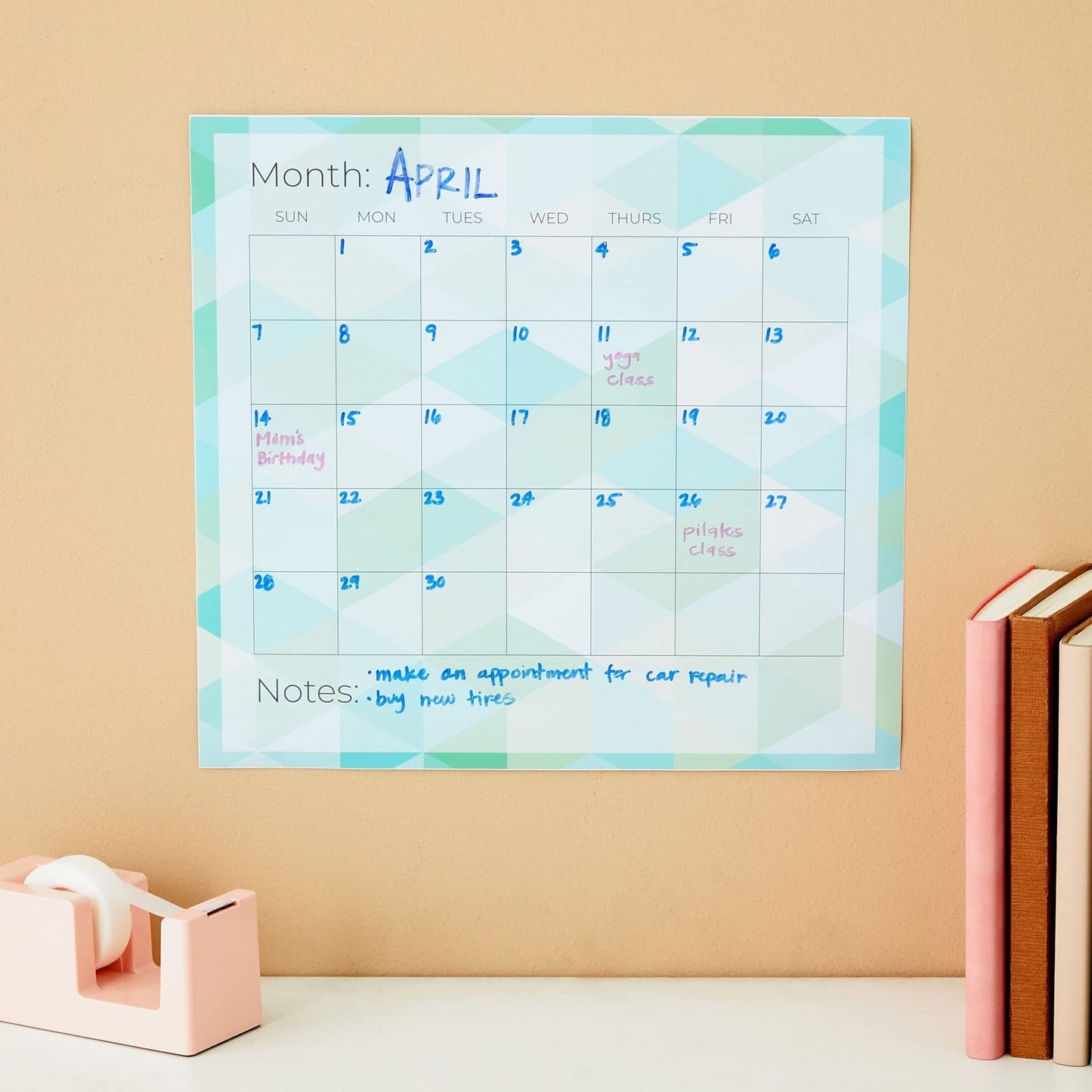 6-Pack Reusable Monthly Peel-and-Stick Calendar in Assorted Colors