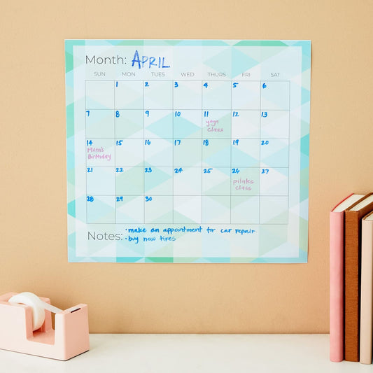 6-Pack Reusable Monthly Peel-and-Stick Calendar in Assorted Colors