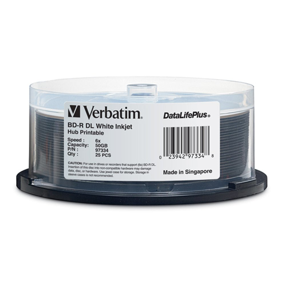 25pk Bd-R Dl 50gb 6X Spindle Dl+ White Inkjet Hub Printable