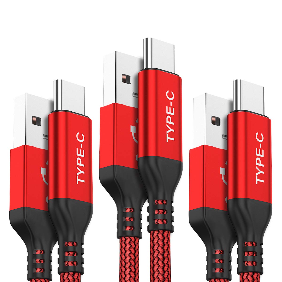 USB C Cable, 3-Pack (10ft+6.6ft+3.3ft) USB A to USB-C Fast Charger Nylon Braided Cord Compatible with Samsung Galaxy Note 20 10 S21 S20 S10 Plus,LG V50 V40 G8 Thinq,Moto Z Z3,Switch (Red)