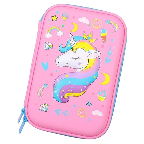 Crown Unicorn Pencil Case for Girls, Light Pink