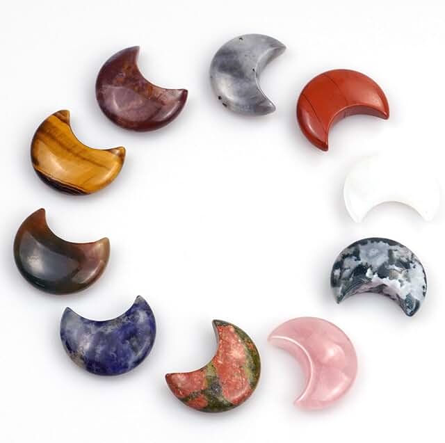 10 Pcs Multicolor Moon-Shaped Gemstone Crystals for Jewelry Making