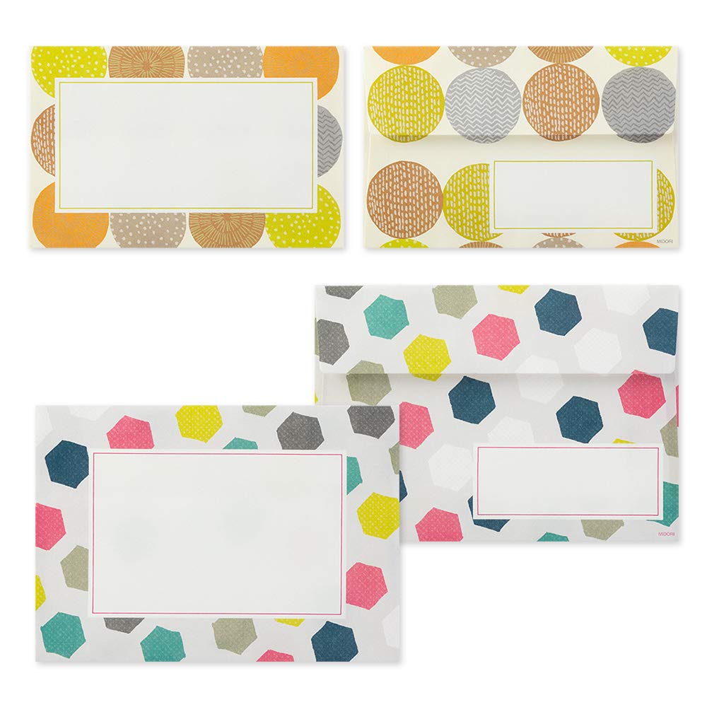 Letter set with rattle, five envelope sizes, geometric pattern