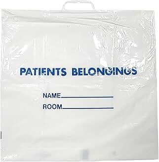 Plastic Patient Belonging Bag, 20" x 18.5", Clear with Blue Print