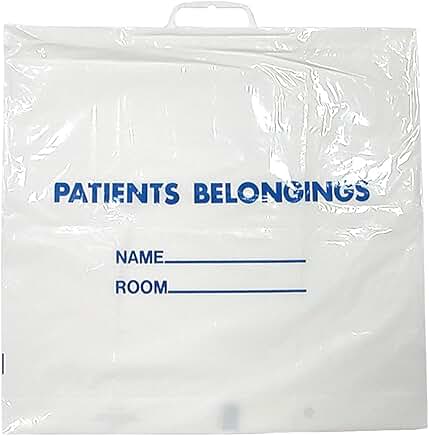 Plastic Patient Belonging Bag, 20" x 18.5", Clear with Blue Print