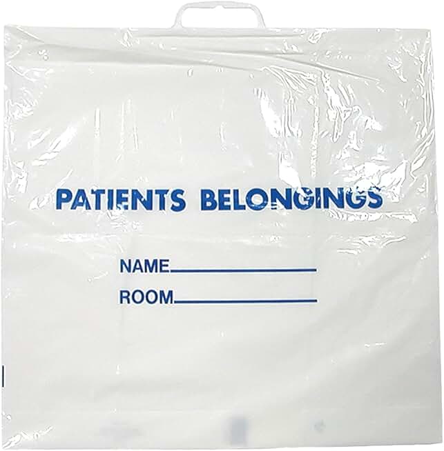 Plastic Patient Belonging Bag, 20" x 18.5", Clear with Blue Print