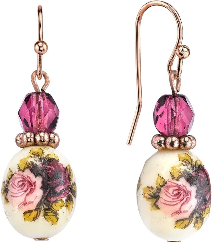 Purple Crystal Bead Flower Drop Earrings