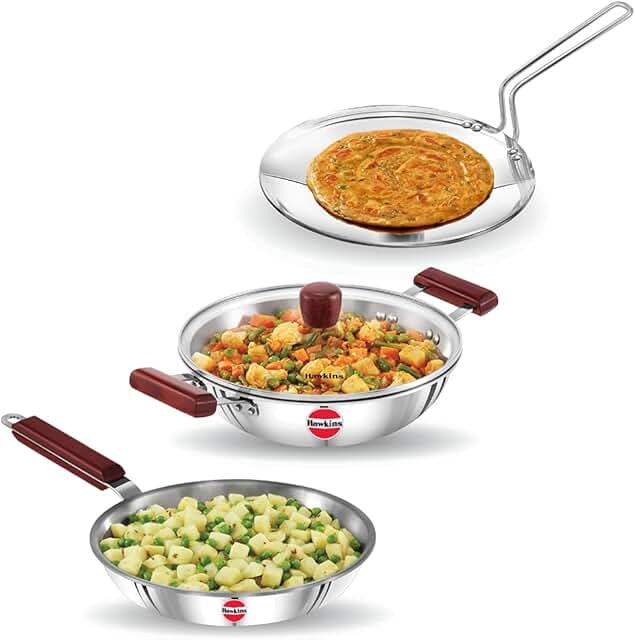 Three-Piece Stainless Steel Cookware Set with Glass Lids